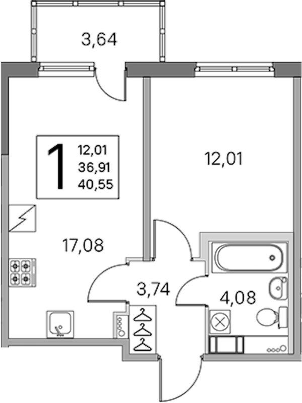 1-комнатная квартира 36.91 м², 2/5 эт., ЖК «ЮгТаун. Олимпийские кварталы»